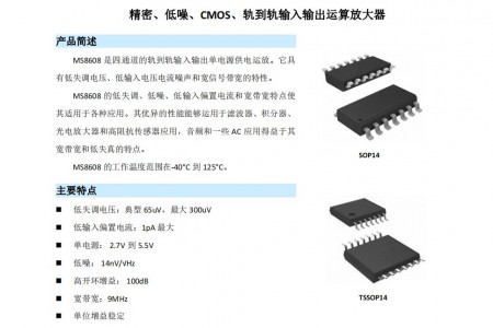 低噪聲運算放大器MS8608 精密、低噪、CMOS、軌到軌輸入輸出運算放大器