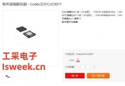 一款低功率、高質(zhì)量的單聲道音頻編解碼器 - CJC8911
